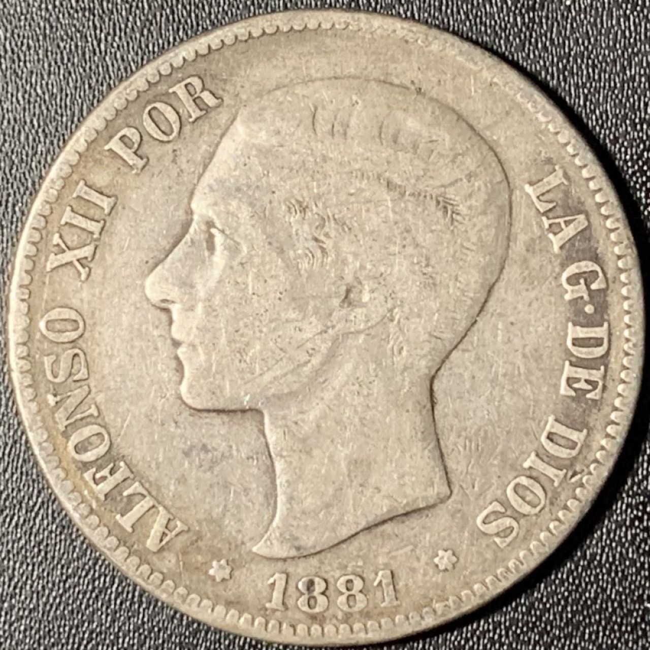 紫瑗钱币——第331期拍卖 西班牙 1881年 阿方索十二世 5比塞塔 25克 0.9银