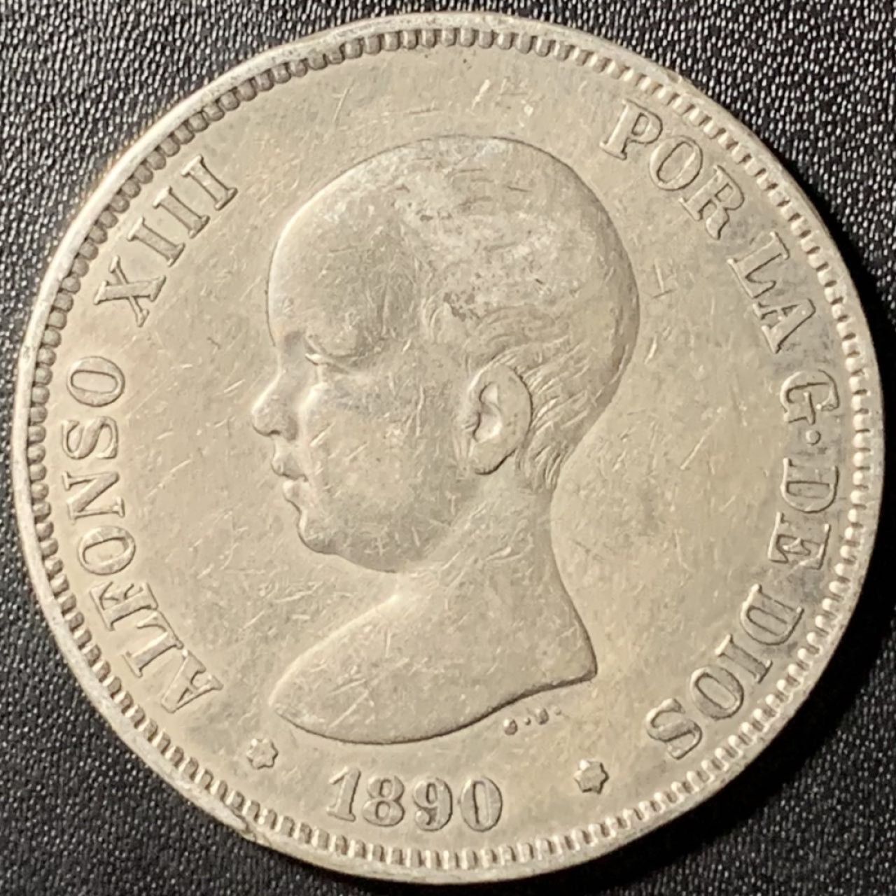 紫瑗钱币——第267期拍卖 西班牙 1890年 阿方索十三世 婴儿头 5比塞塔 25克 0.9银