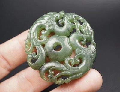 玉石翡翠玛瑙｜拍卖专场 和田玉碧玉 龙凤牌挂件