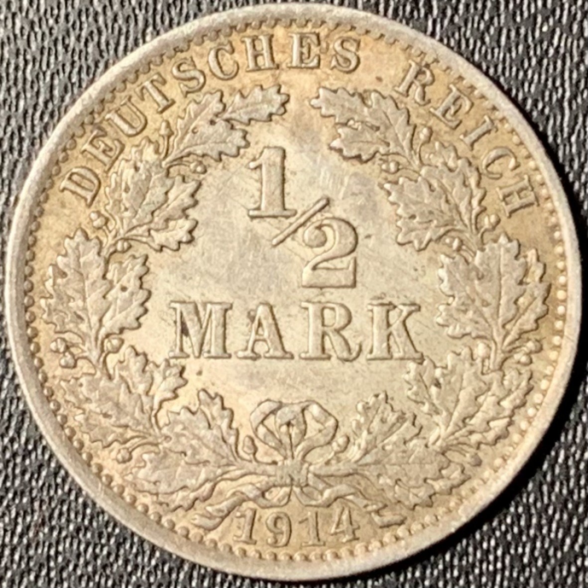 紫瑗钱币——第268期拍卖 德国 1914年 A版 第二帝国 1/2 马克 2.77克 0.9银 UNC