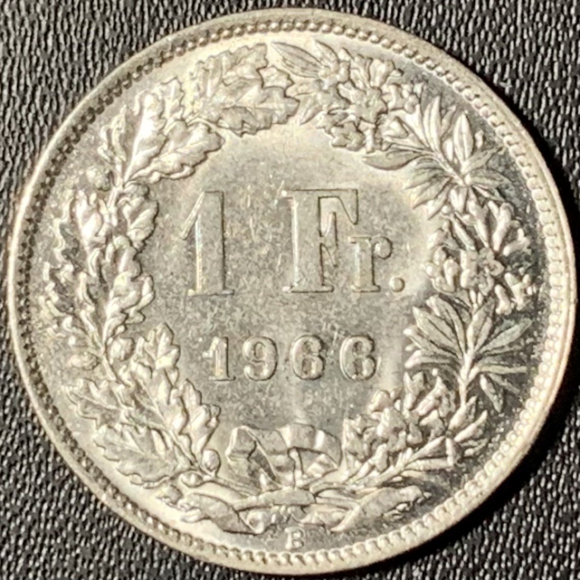 紫瑗钱币——第268期拍卖 瑞士 1966年 赫尔维蒂亚 1法郎 5克 0.835银 UNC
