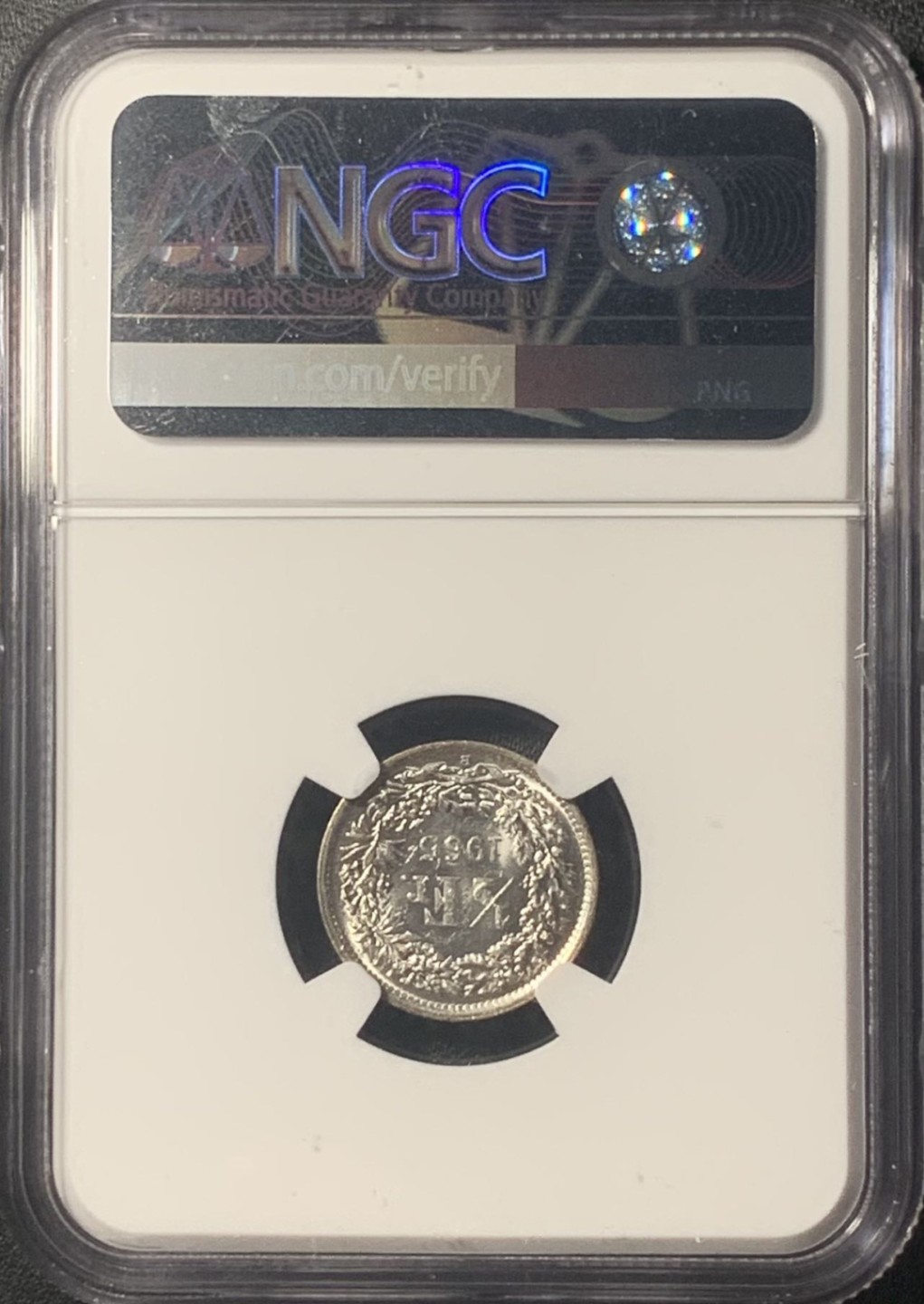 紫瑗钱币——第267期拍卖 瑞士 1965年 赫尔维蒂亚 1/2法郎 银币 NGC MS61