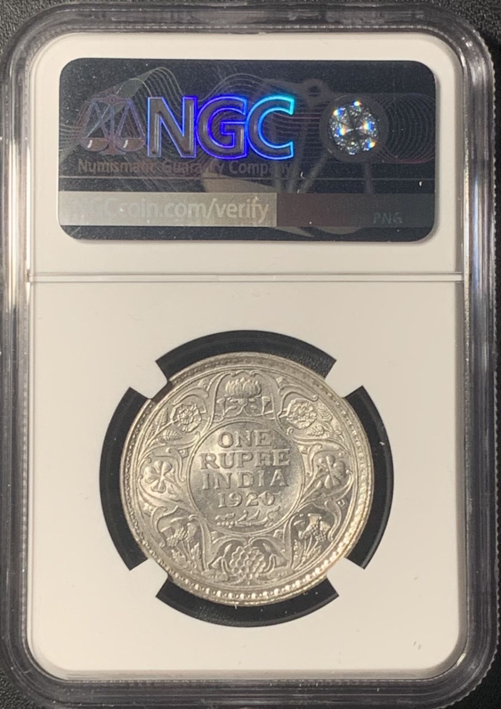 紫瑗钱币——第267期拍卖 英属印度 1920年 B版 乔治五世 1卢比 银币 NGC MS62