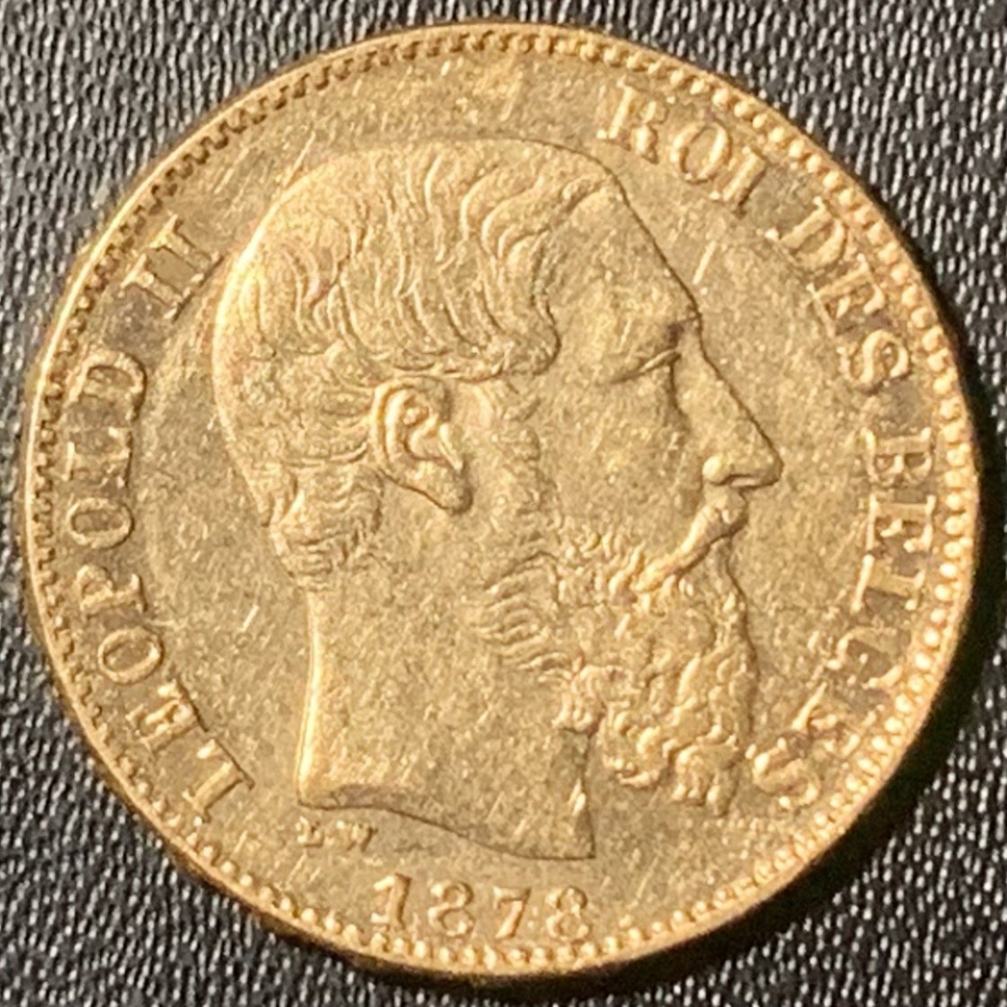 紫瑗钱币——第285期拍卖 比利时 1878年 利奥波德二世 20法郎 6.45克 0.9金