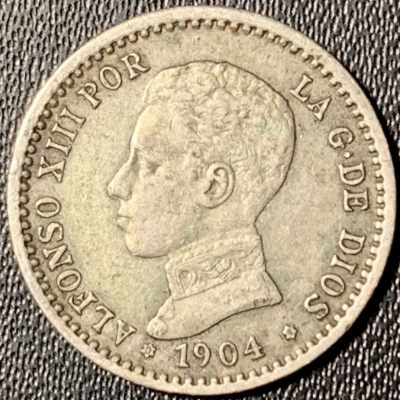 紫瑗钱币——第286期拍卖 - 西班牙 1904年 阿方索十三世 少年头 50分 2.5克 0.835银
