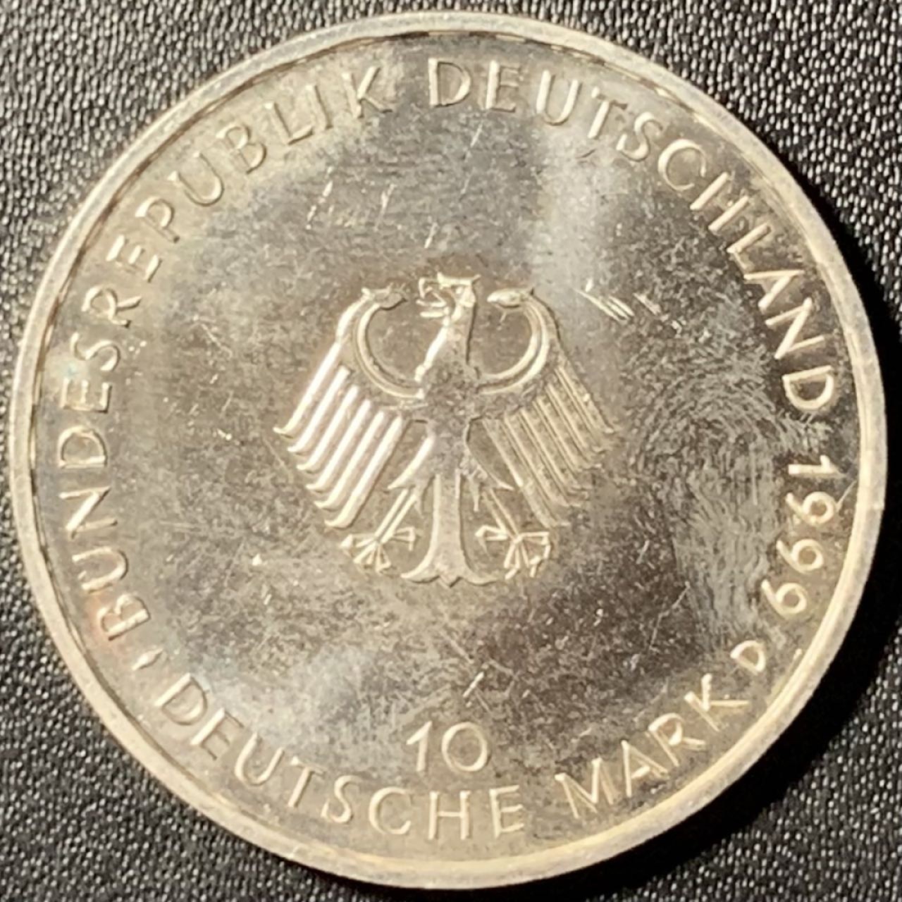 紫瑗钱币——第285期拍卖 德国 1999年 D厂 宪法50周年 10马克 15.5克 0.925银 UNC