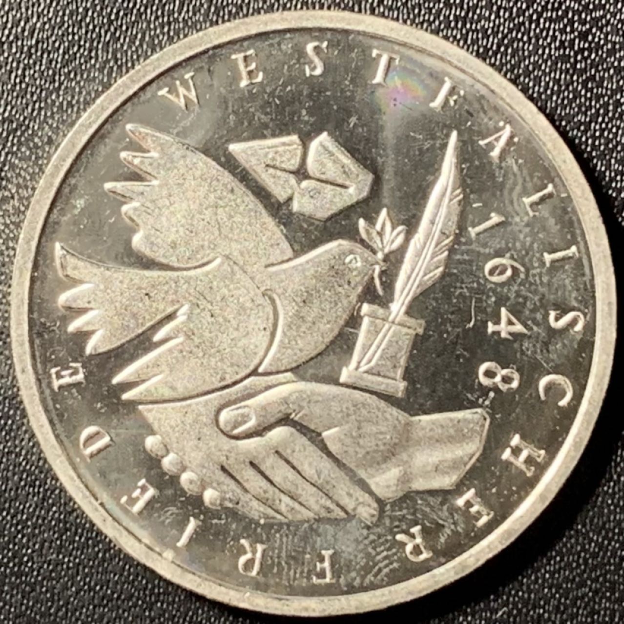 紫瑗钱币——第285期拍卖 德国 1998年 J版 威斯特伐利亚和平300周年 10马克 15.5克 0.925银 UNC