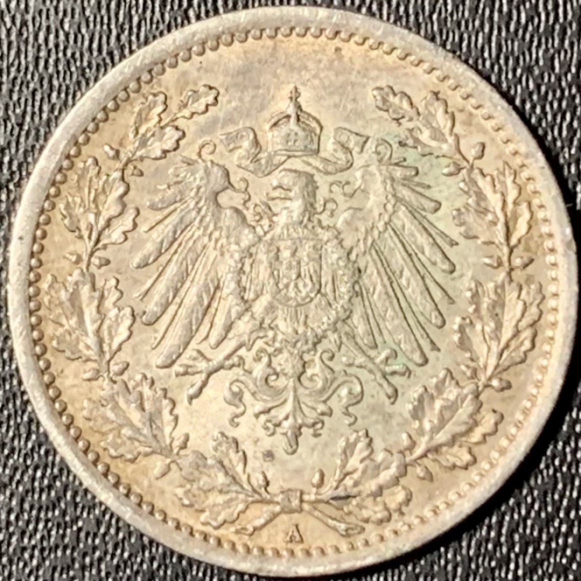 紫瑗钱币——第268期拍卖 德国 1914年 A版 第二帝国 1/2 马克 2.77克 0.9银 UNC