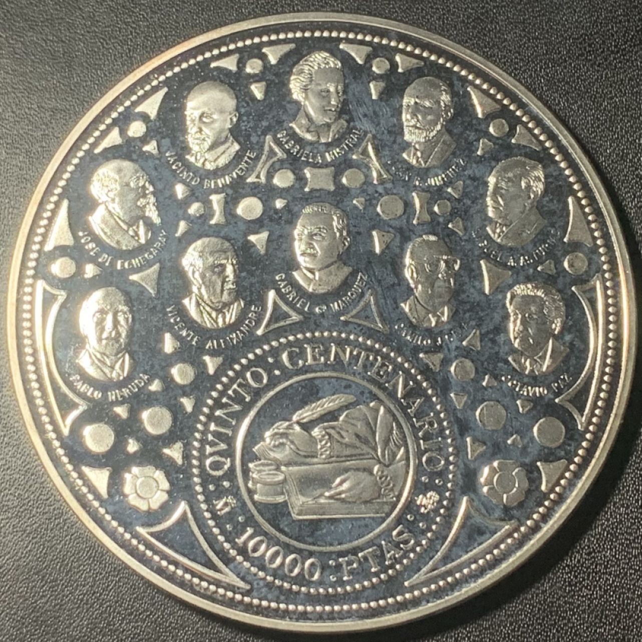 紫瑗钱币——第267期拍卖 西班牙 1992年 皇室家谱和诺贝尔获奖者图谱 10000比塞塔 168.75克 0.925银 精制