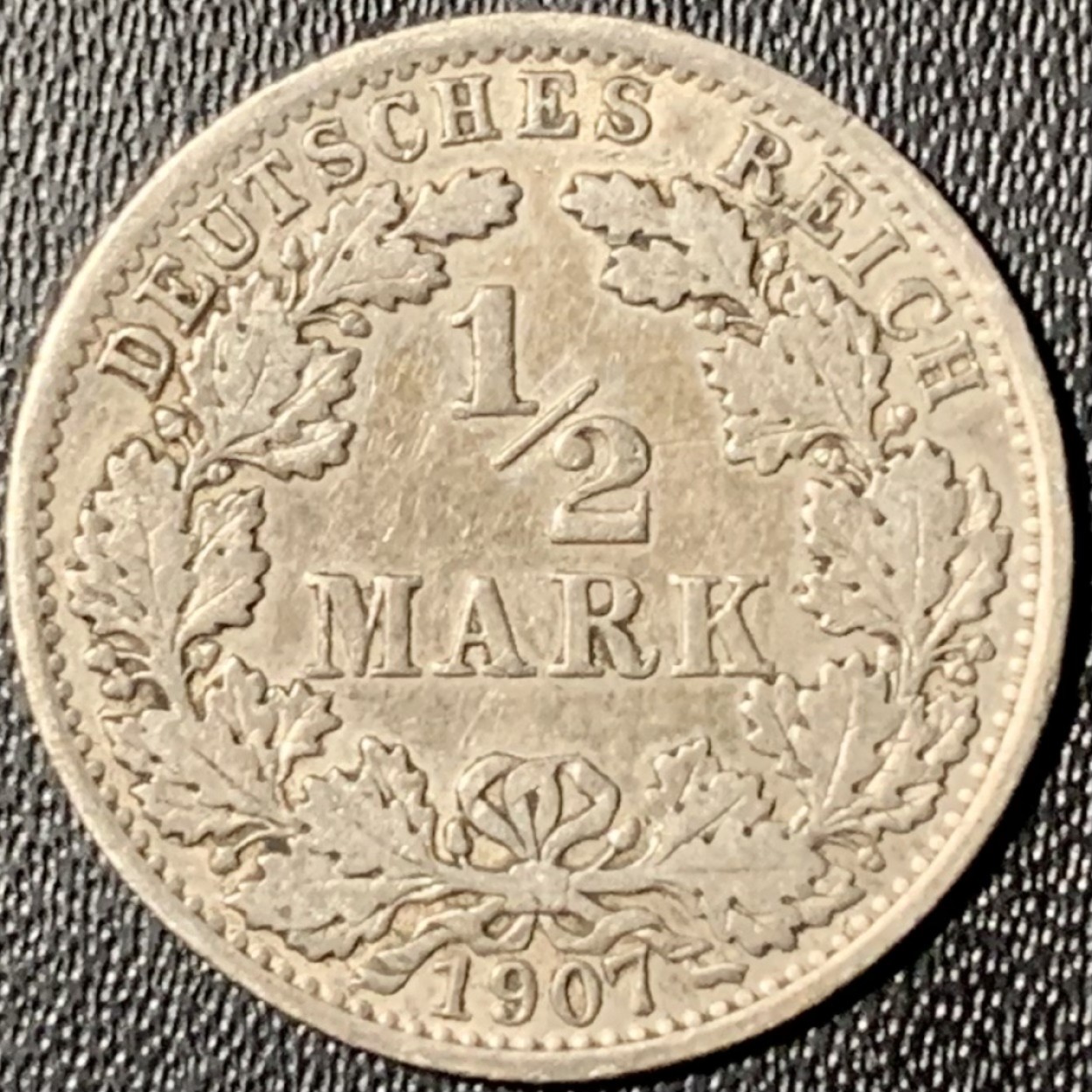 紫瑗钱币——第331期拍卖 德国 1907年 A版 第二帝国 1/2 马克 2.77克 0.9银