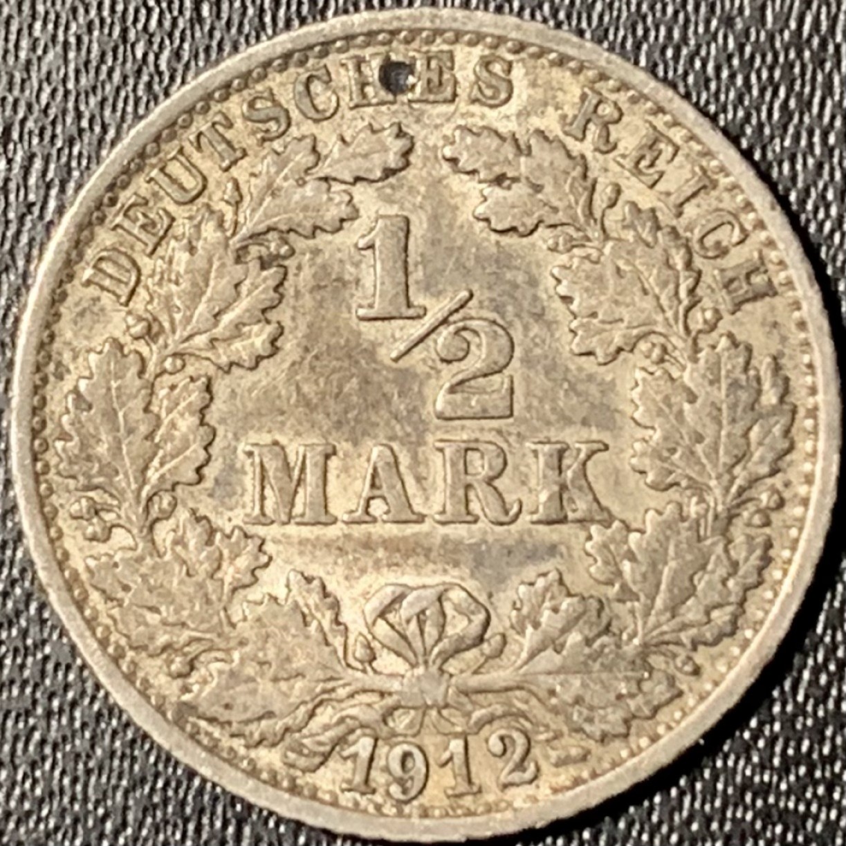 紫瑗钱币——第268期拍卖 德国 1912年 F版 第二帝国 1/2 马克 2.77克 0.9银