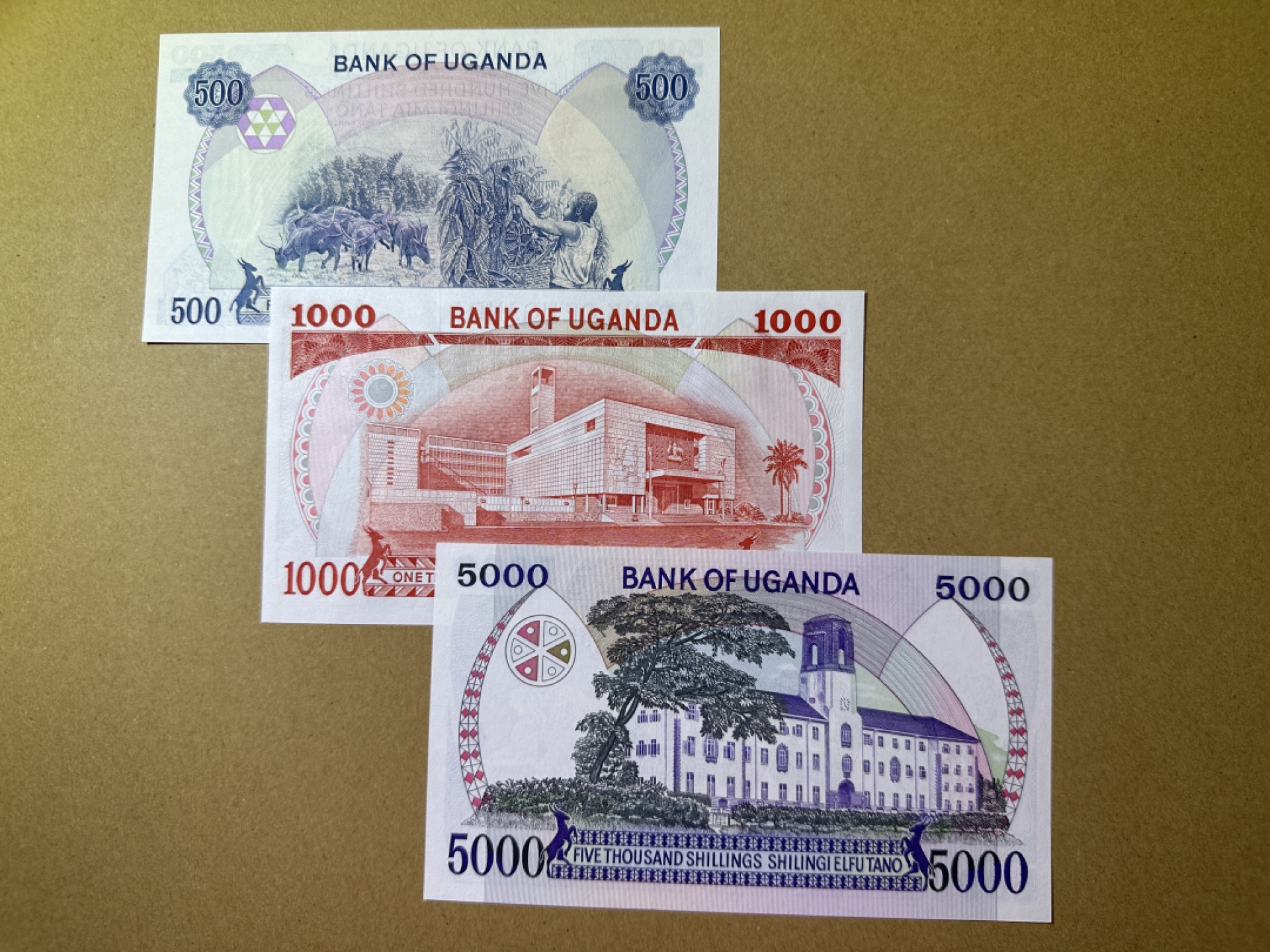 《张总收藏》99期——外币精品100拍 乌干达500、1000、5000先令3张 UNC 1983年版