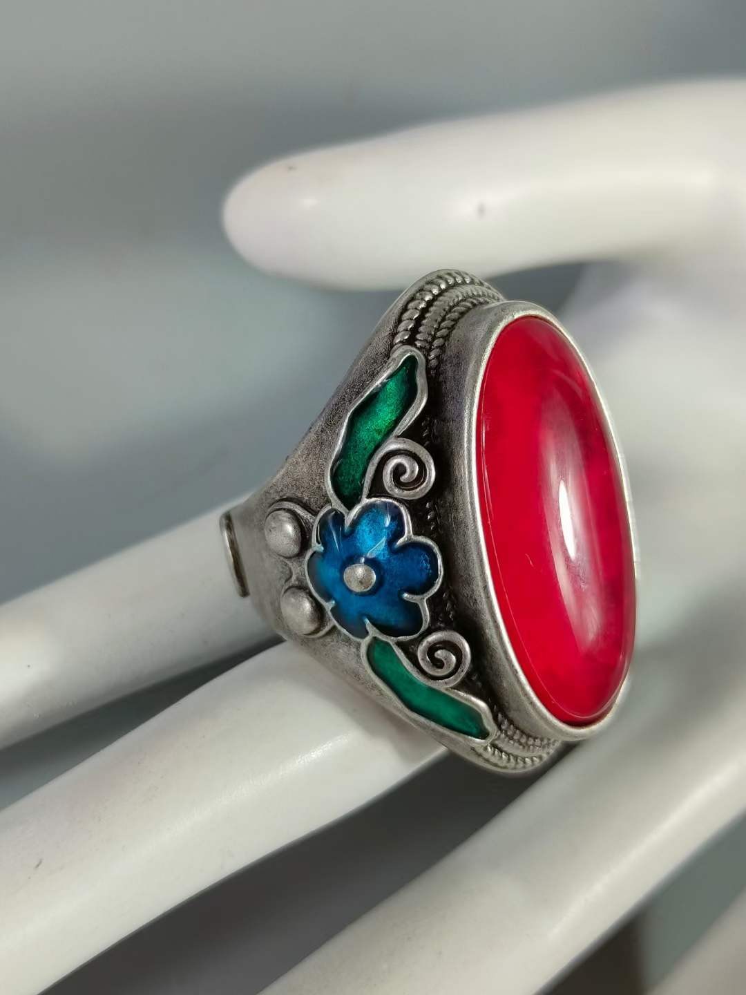 锦盒装景泰蓝银镶顶级翡翠戒指💍
