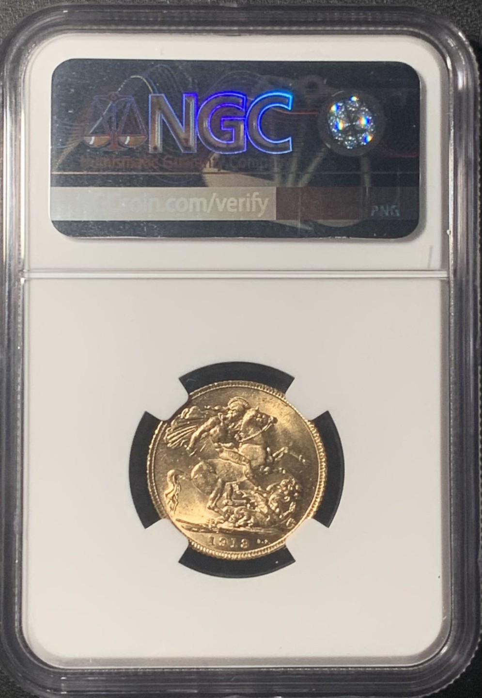 紫瑗钱币——第267期拍卖 英国 1913 乔治五世 1索维林(磅) 金币 NGC MS63