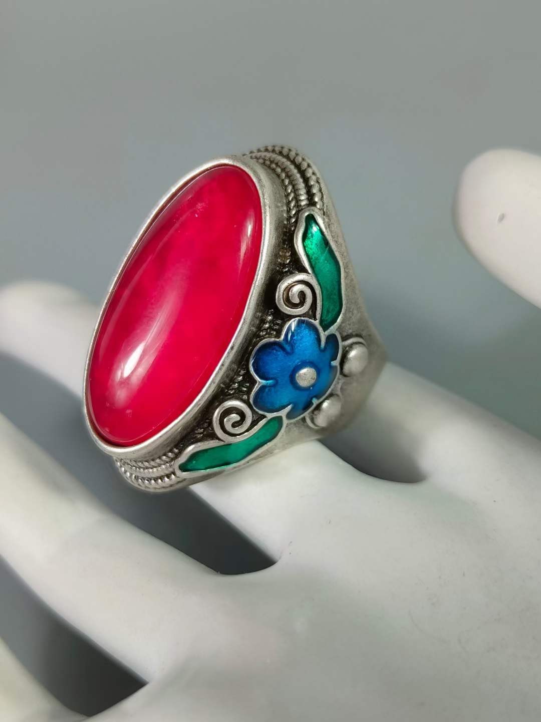 锦盒装景泰蓝银镶顶级翡翠戒指💍
