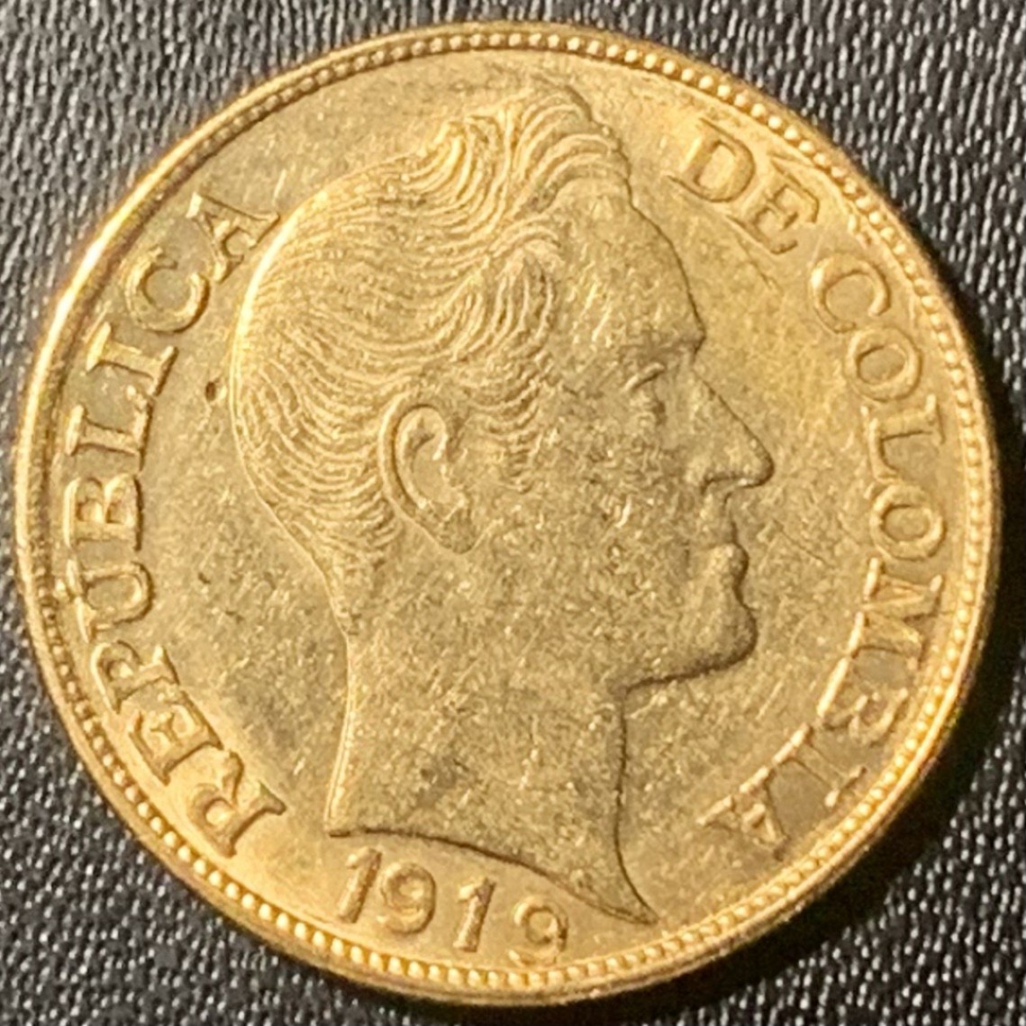 紫瑗钱币——第267期拍卖 哥伦比亚 1919年 玻利瓦尔 5比索 8克 0.917金 UNC