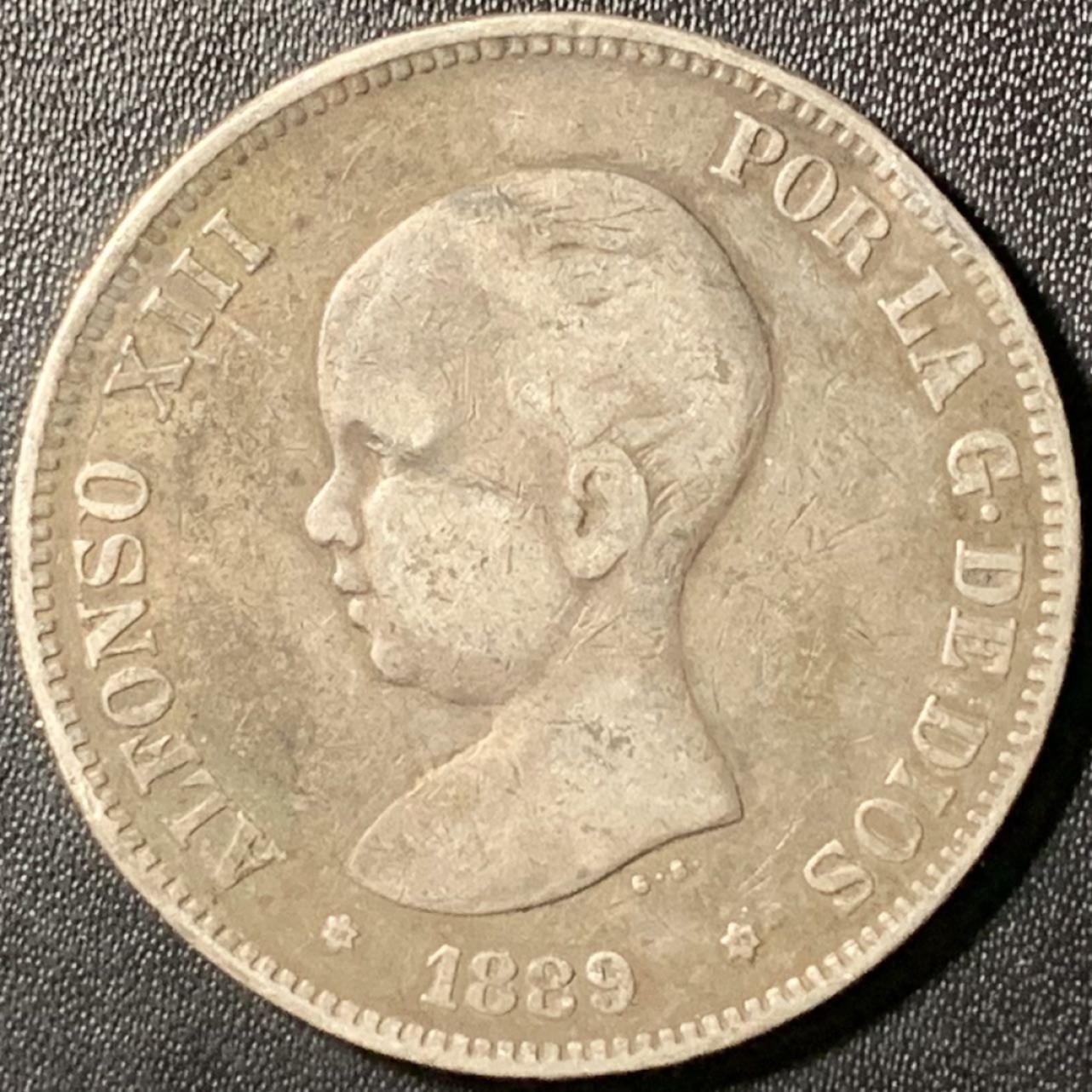 紫瑗钱币——第267期拍卖 西班牙 1889年 阿方索十三世 5比塞塔 银币 25克 0.9银