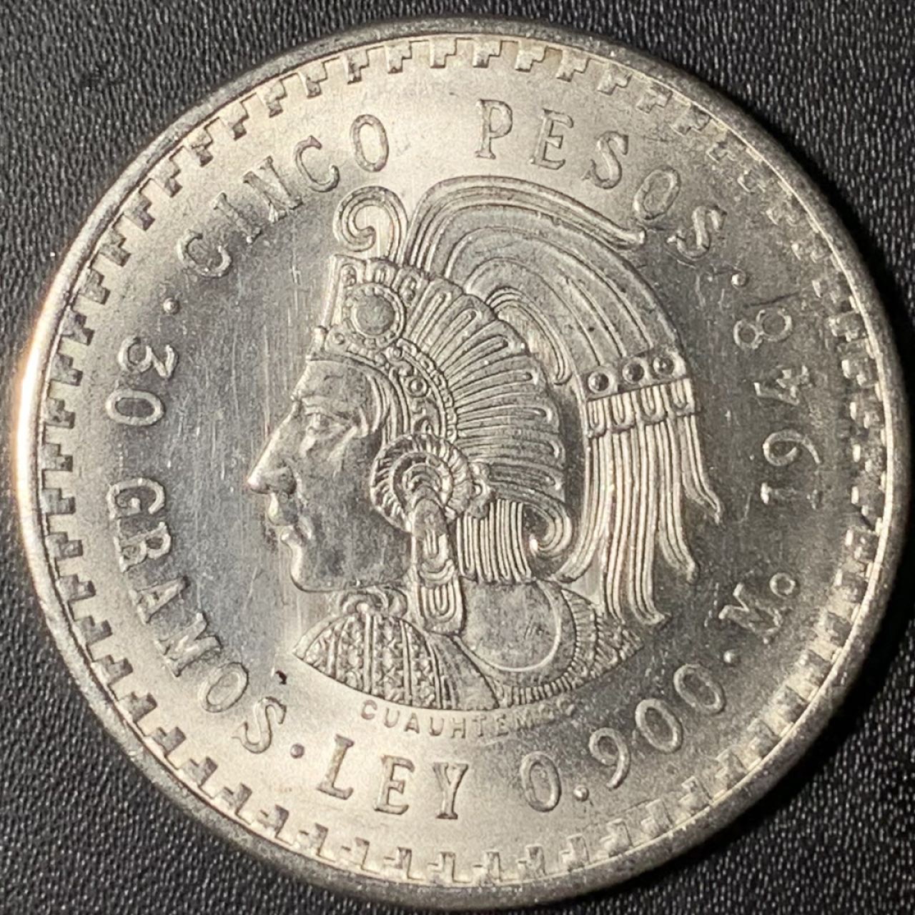 紫瑗钱币——第268期拍卖 墨西哥 1948年 印第安人 5比索 30克 0.9银 UNC