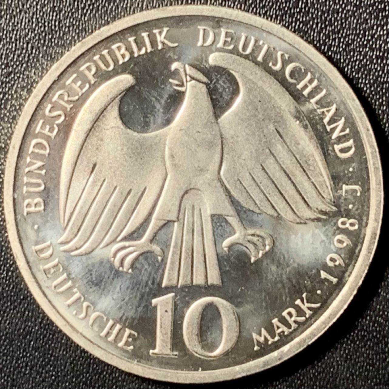 紫瑗钱币——第285期拍卖 德国 1998年 J版 威斯特伐利亚和平300周年 10马克 15.5克 0.925银 UNC