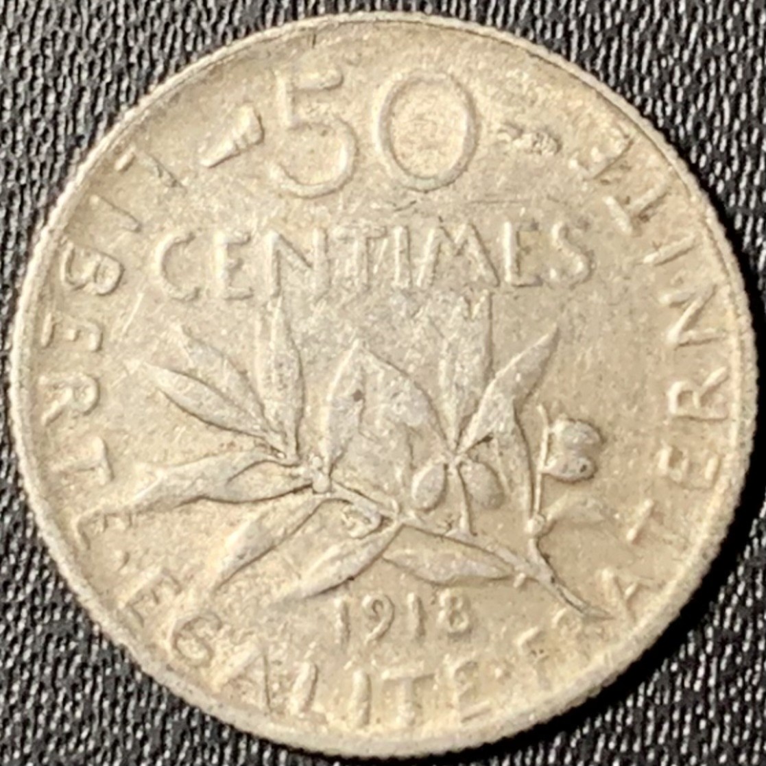 紫瑗钱币——第268期拍卖 法国 1918年 播种女神 50分 2.5克 0.835银