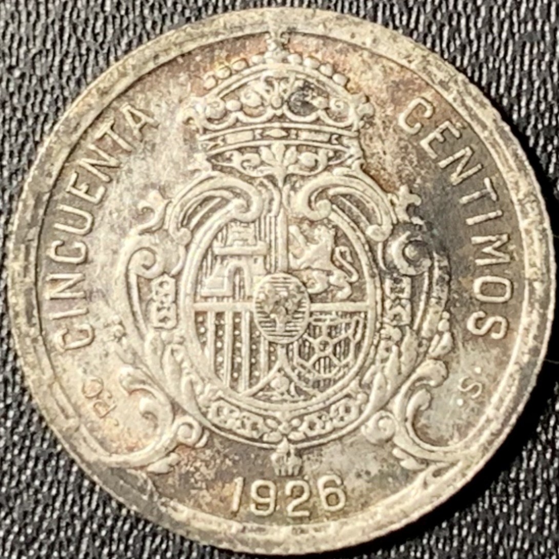 紫瑗钱币——第268期拍卖 西班牙 1926年 阿方索十三世 50分 2.5克 0.835银