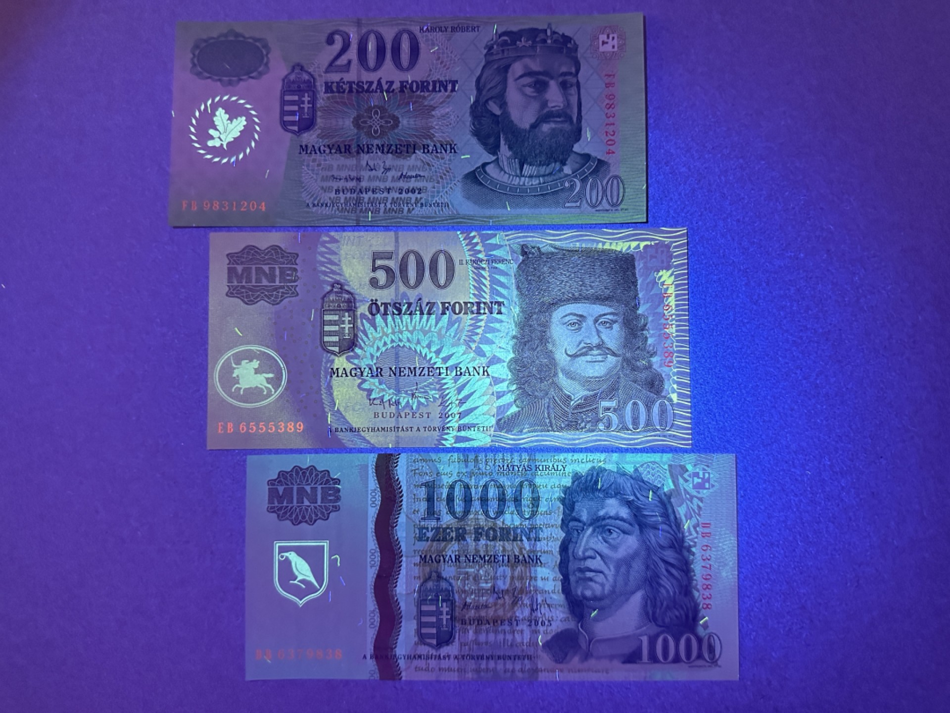《张总收藏》99期——外币精品100拍 匈牙利200、500、1000福林3张 UNC