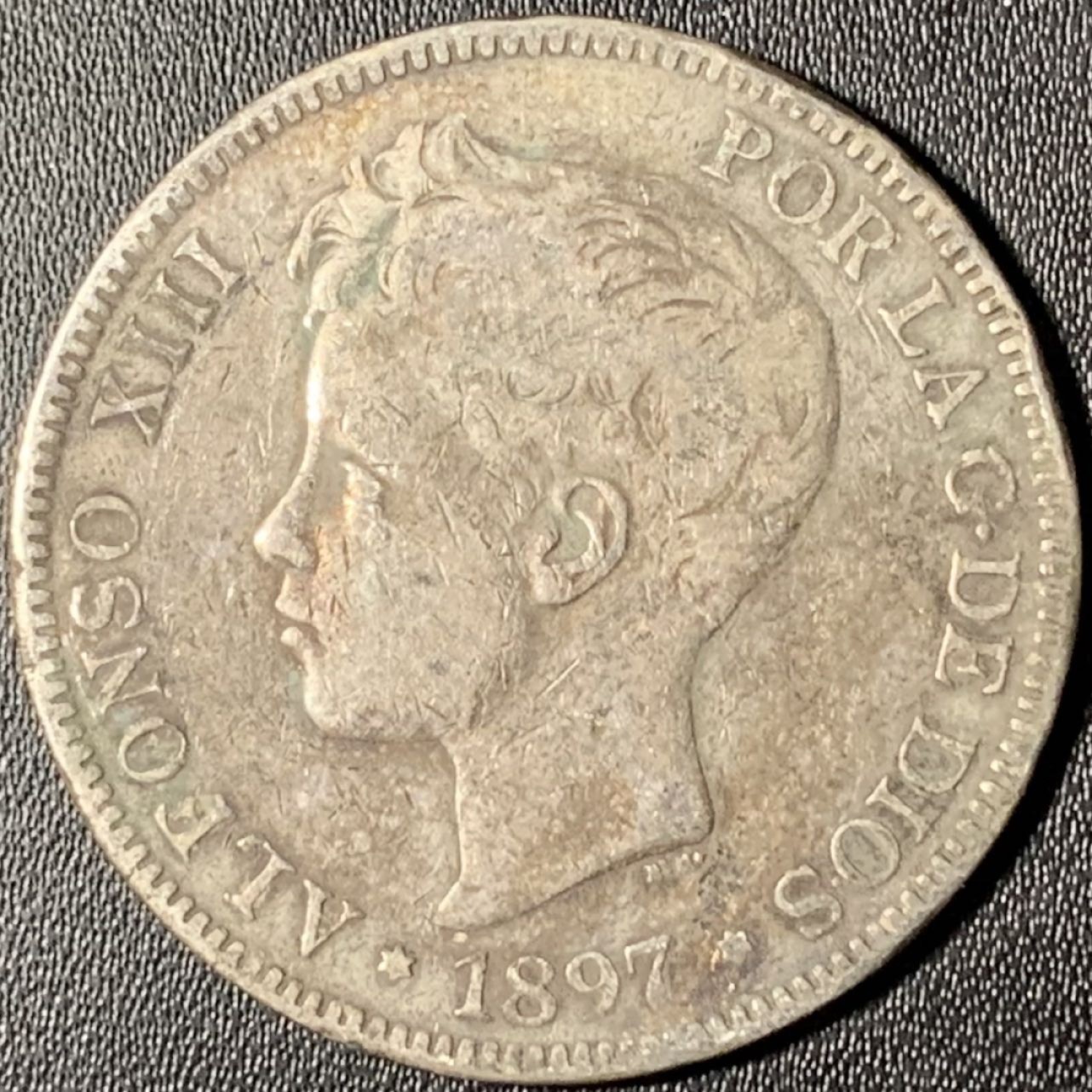 紫瑗钱币——第268期拍卖 西班牙 1897年 阿方索十三世 小孩头 5比塞塔 25克 0.9银