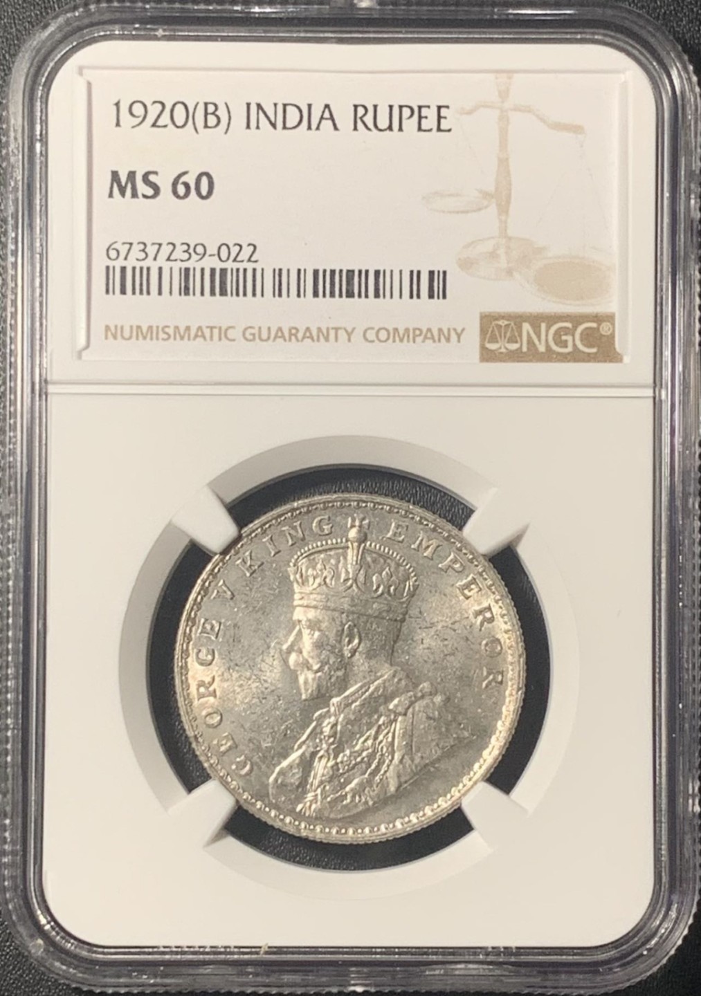 紫瑗钱币——第267期拍卖 英属印度 1920年 B版 乔治五世 1卢比 银币 NGC MS60