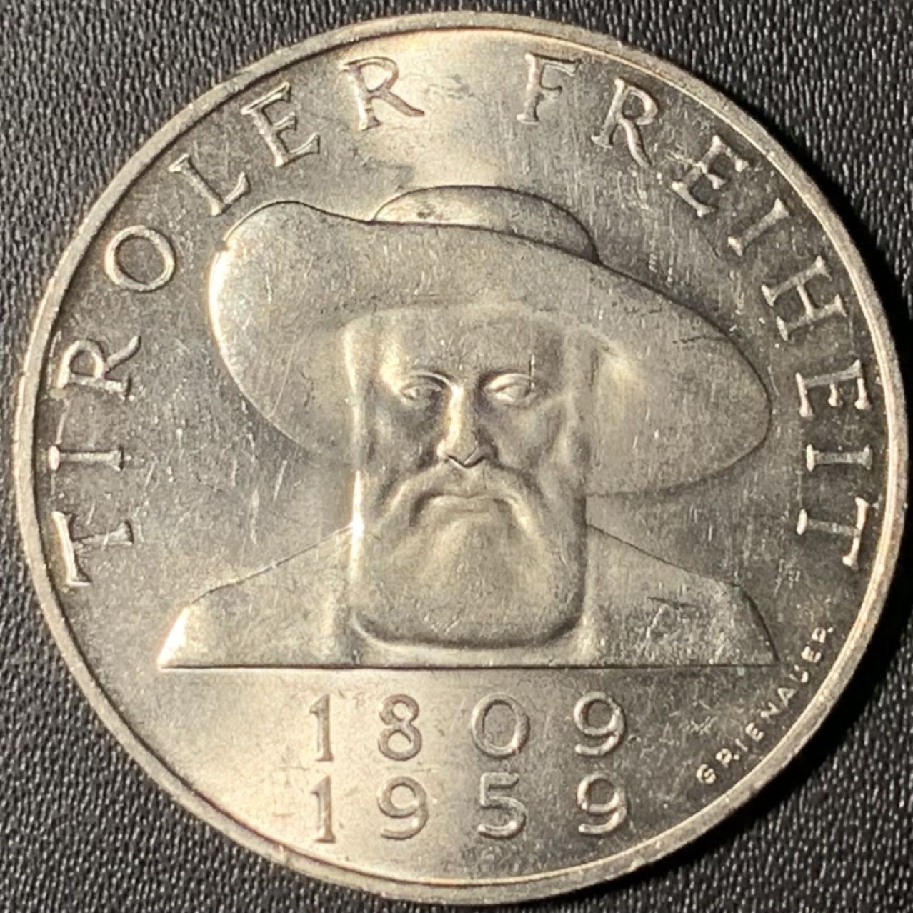 紫瑗钱币——第268期拍卖 奥地利 1959年 蒂罗尔解放150周年 50先令 20克 0.9银 UNC