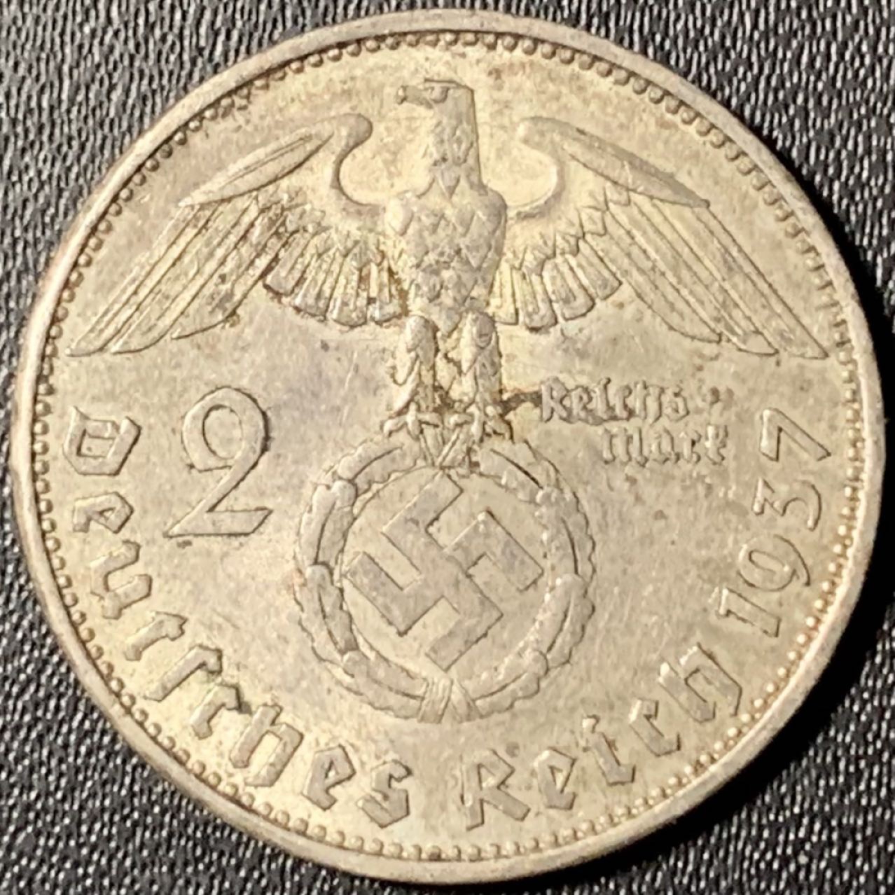 紫瑗钱币——第268期拍卖 德国 1937年 A版 兴登堡 字符 2马克 8克 0.625银