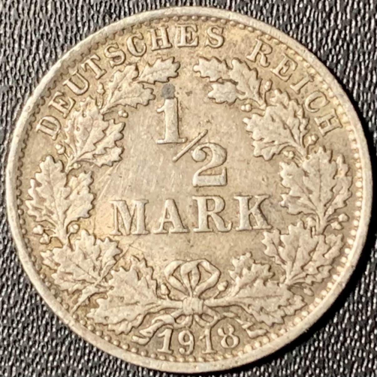 紫瑗钱币——第331期拍卖 德国 1918年 F版 第二帝国 1/2 马克 2.77克 0.9银