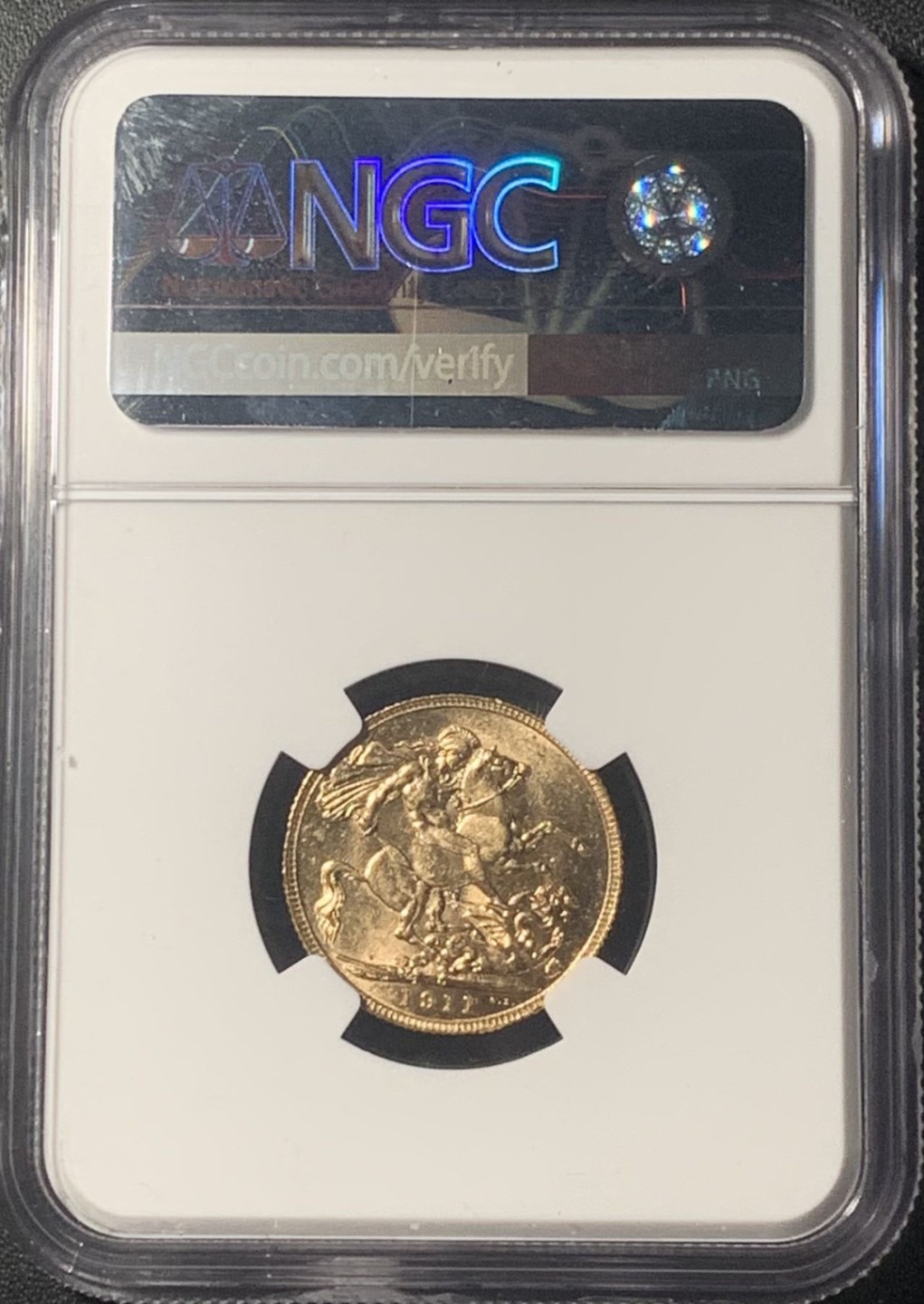 紫瑗钱币——第267期拍卖 加拿大 1911年  乔治五世 1索维林(磅) 金币 NGC MS62