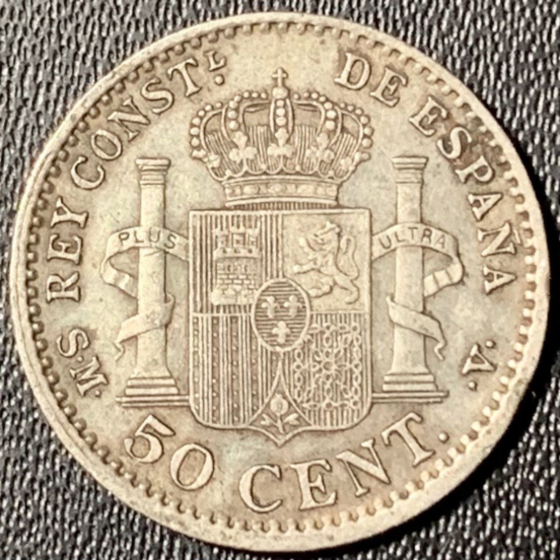 紫瑗钱币——第268期拍卖 西班牙 1904年 阿方索十三世 少年头 50分 2.5克 0.835银