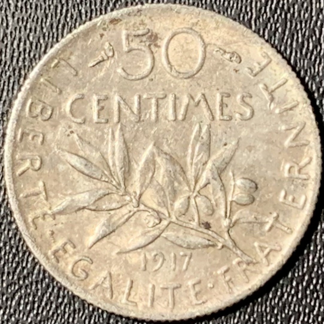 紫瑗钱币——第268期拍卖 法国 1917年 播种女神 50分 2.5克 0.835银