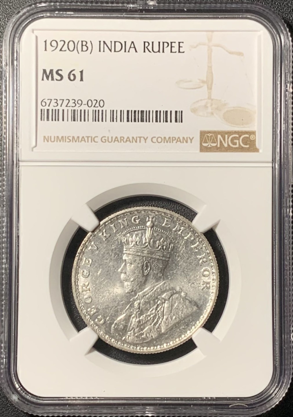 紫瑗钱币——第268期拍卖 英属印度 1920年 B版 乔治五世 1卢比 银币 NGC MS61