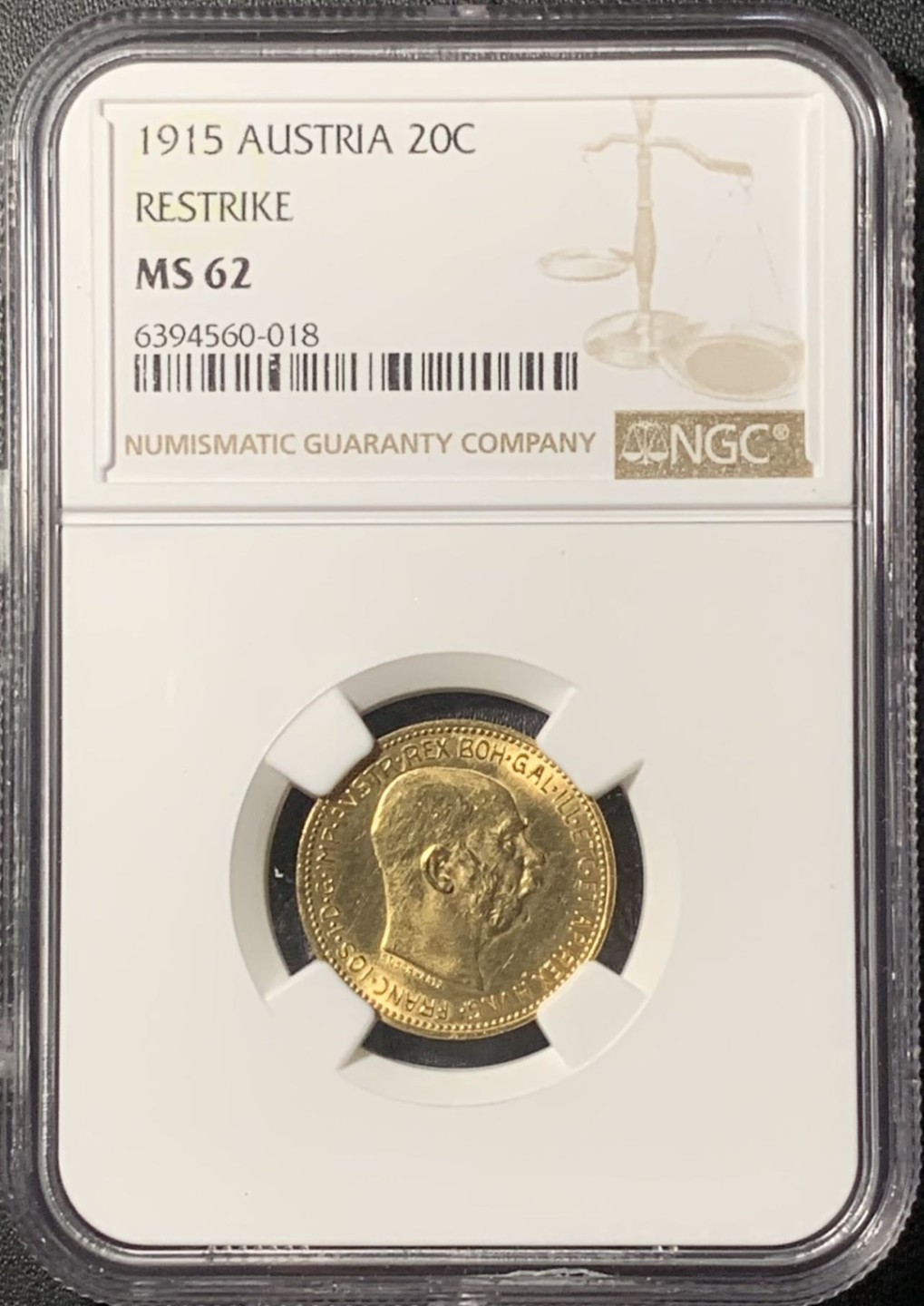 紫瑗钱币——第285期拍卖 奥地利 1915年 弗朗茨·约瑟夫二世 20克朗 金币 NGC MS62