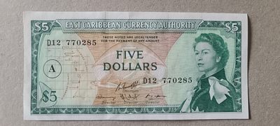 【币将精彩】世界钱币拍卖专场(2023-5-9) - 东加勒比安提瓜1965年5元纸币unc