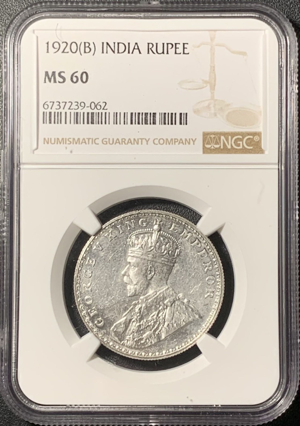 紫瑗钱币——第268期拍卖 英属印度 1920年 B版 乔治五世 1卢比 银币 NGC MS60