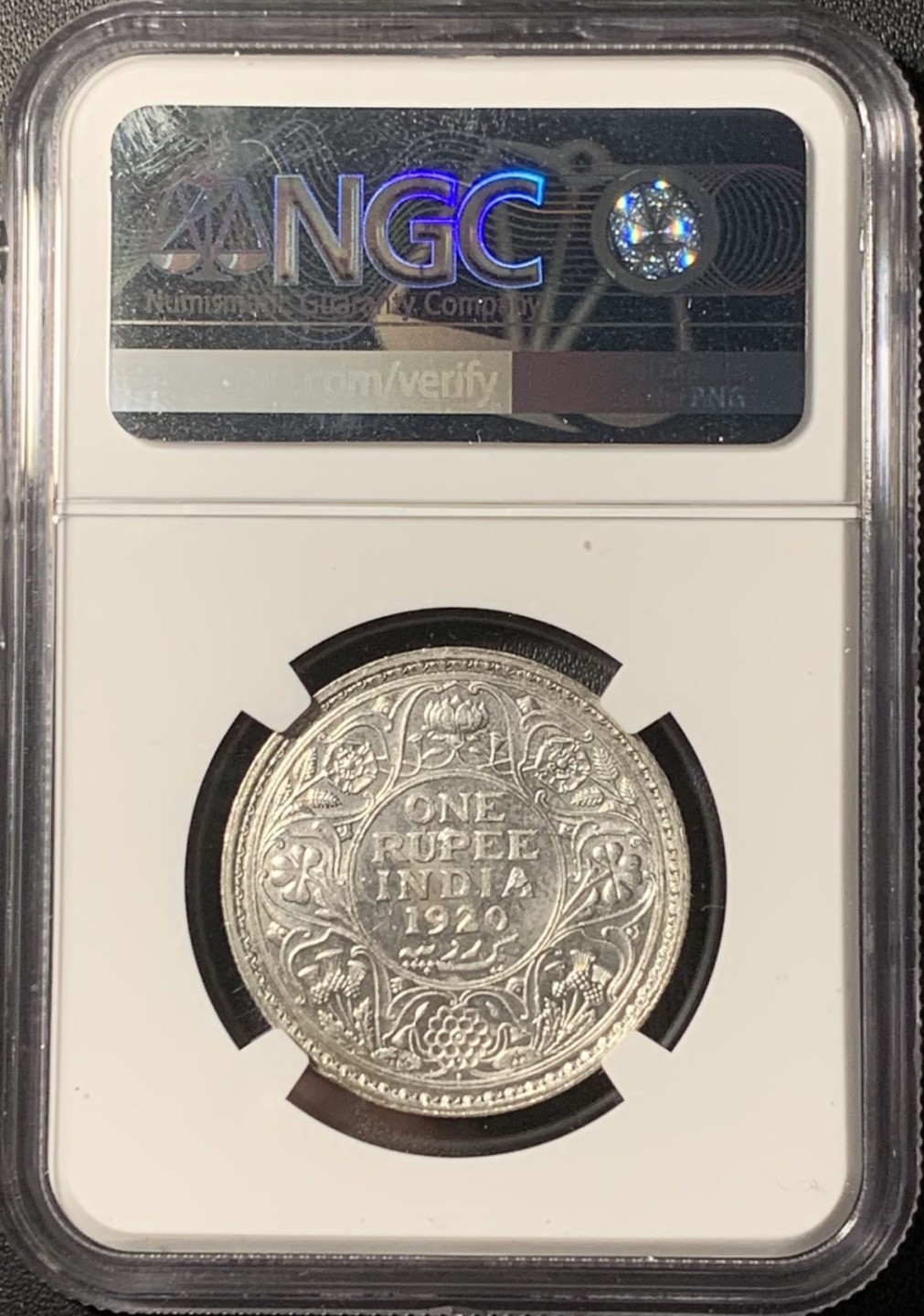 紫瑗钱币——第268期拍卖 英属印度 1920年 B版 乔治五世 1卢比 银币 NGC MS60