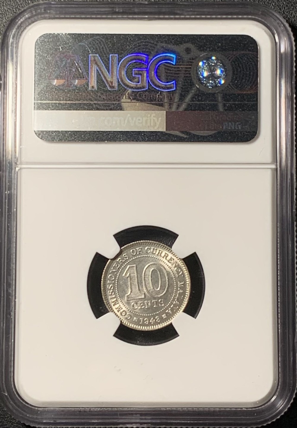 紫瑗钱币——第268期拍卖 马来亚 1943年 乔治六世 10分 银币 NGC MS63