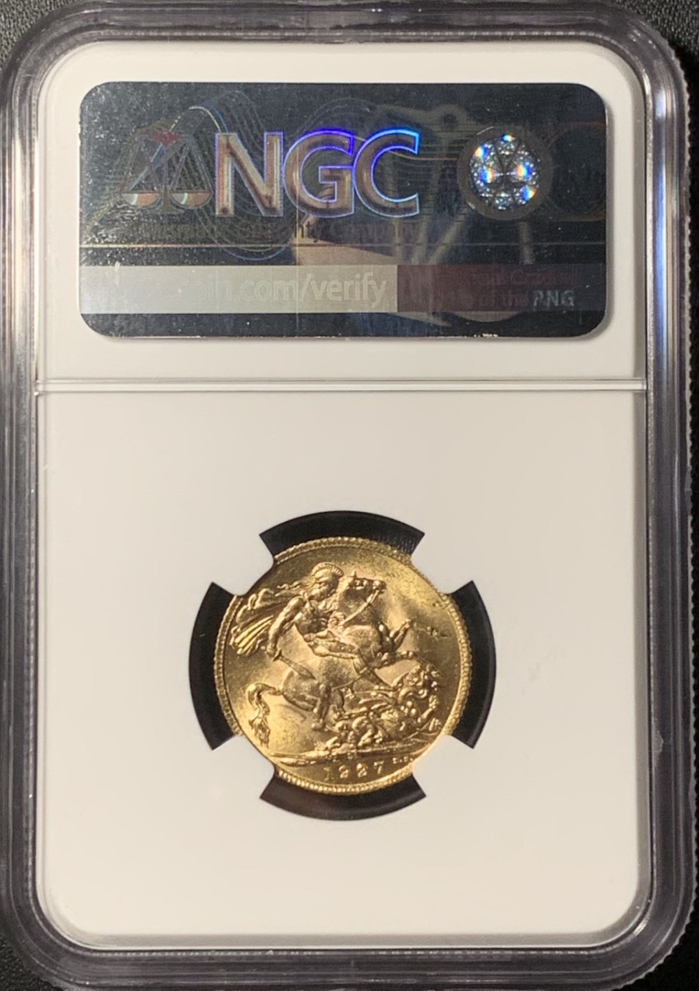 紫瑗钱币——第285期拍卖 南非 1927年 乔治五世 1索维林(磅) 金币 NGC UNC Detail