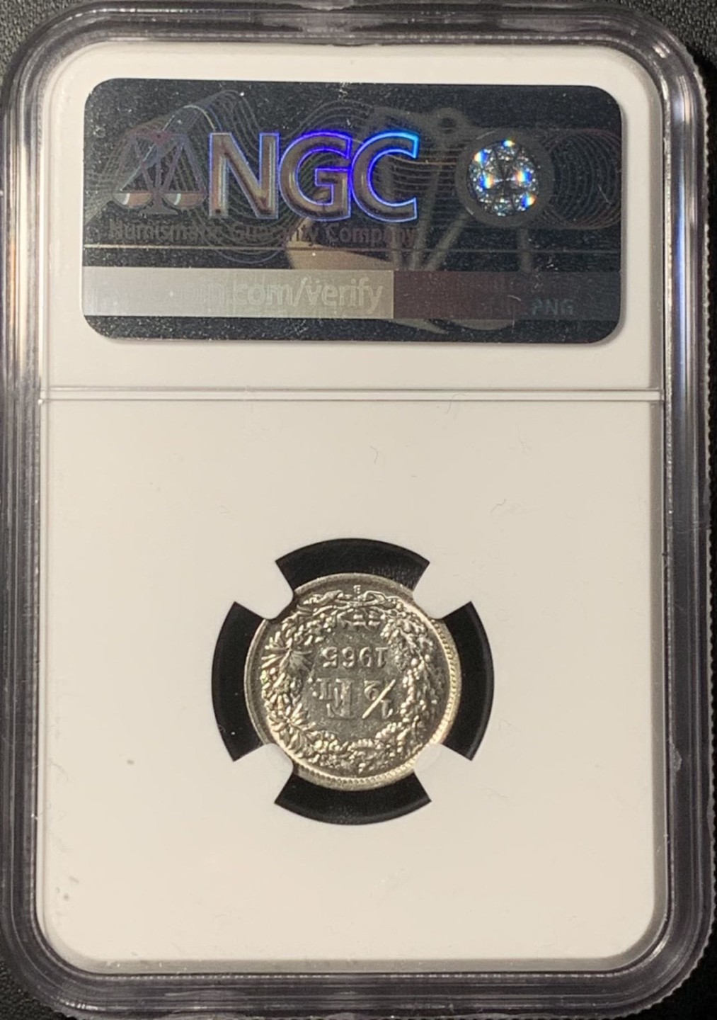 紫瑗钱币——第268期拍卖 瑞士 1965年 赫尔维蒂亚 1/2法郎 银币 NGC MS62