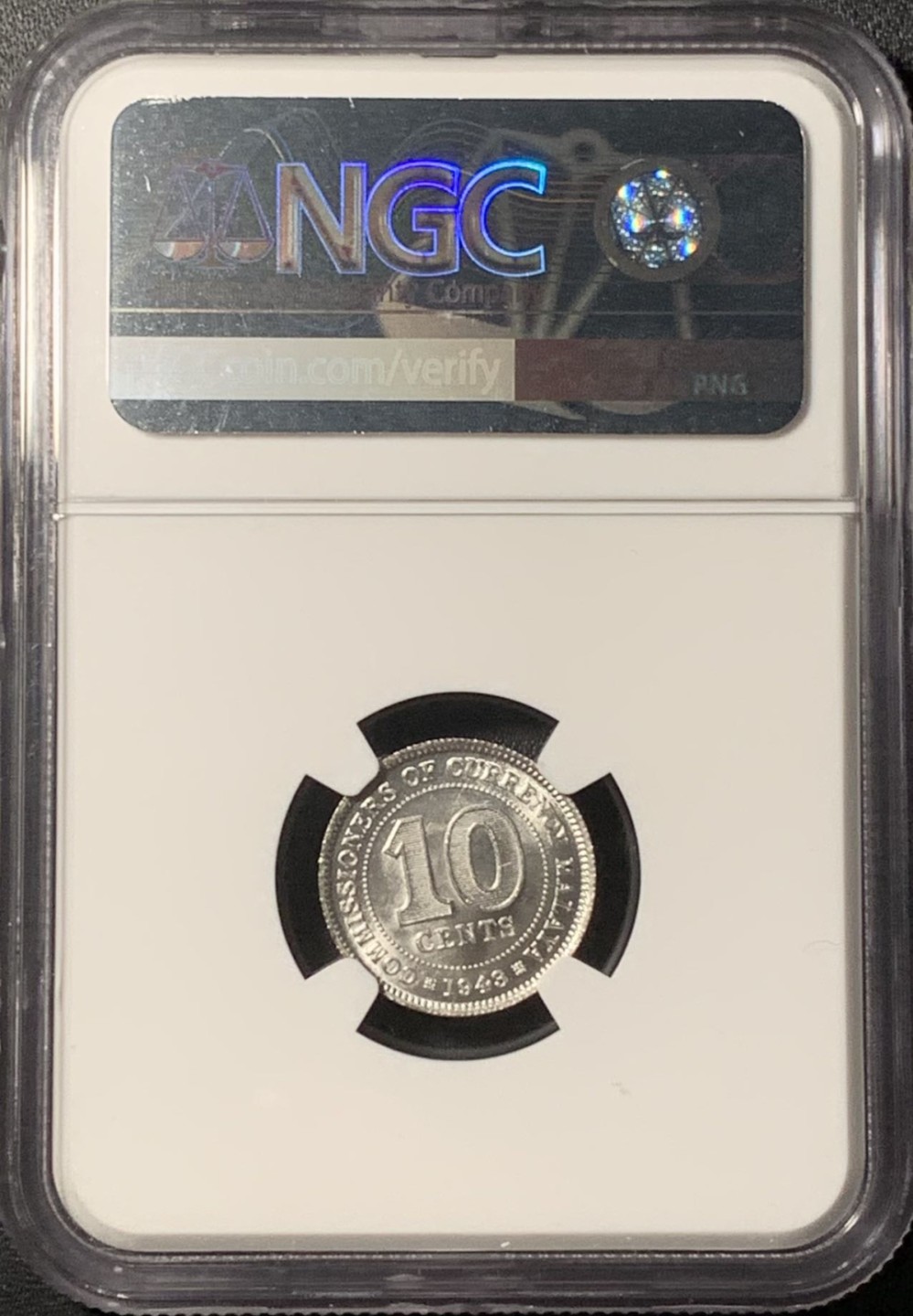 紫瑗钱币——第268期拍卖 马来亚 1943年 乔治六世 10分 银币 NGC MS64