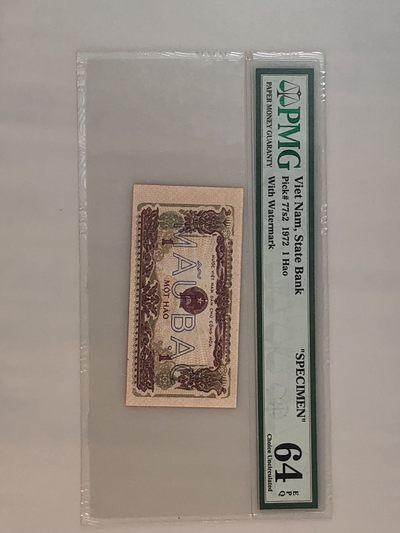 【三泉🏦Quan Se】拍卖第十三期⚖️ - 【PMG64EPQ，全新原票，77S2小票幅，稀少】越南1972年1毫“票样”