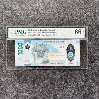 82nd ¥¥ 🐰菲律宾2022年1000比索塑料钞，AA首发冠，2022年IBNS获奖钞 - AA3082899