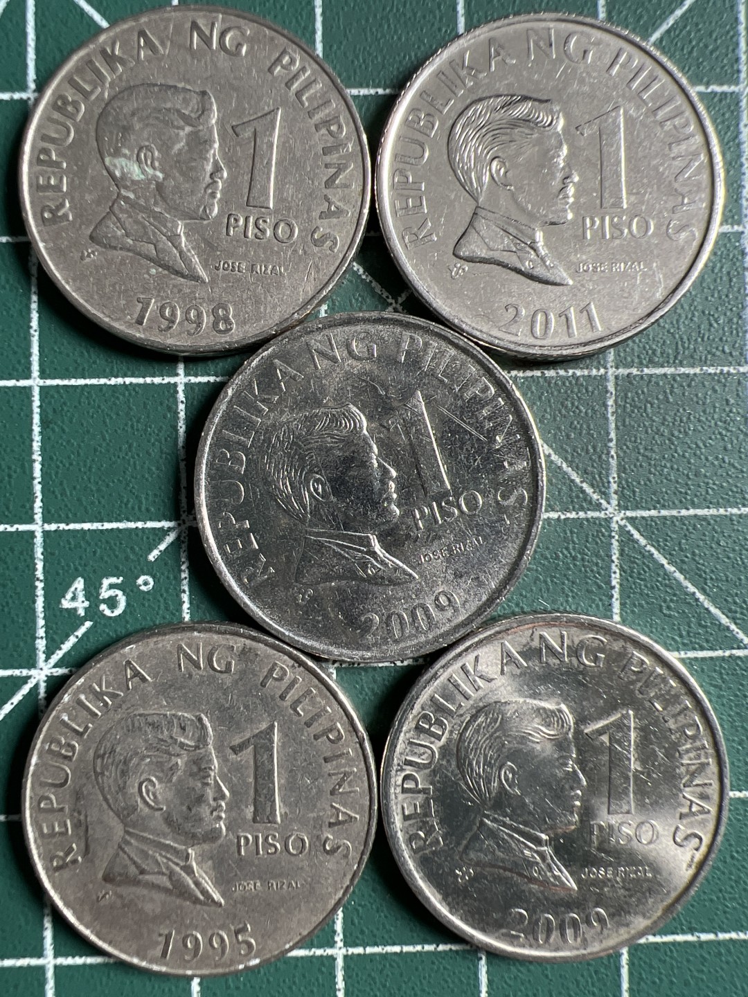 泡泡堂第306期  世界硬币 （无押金，捡漏，全场20包邮，偏远地区除外，接收代拍业务） 菲律宾1比索五枚