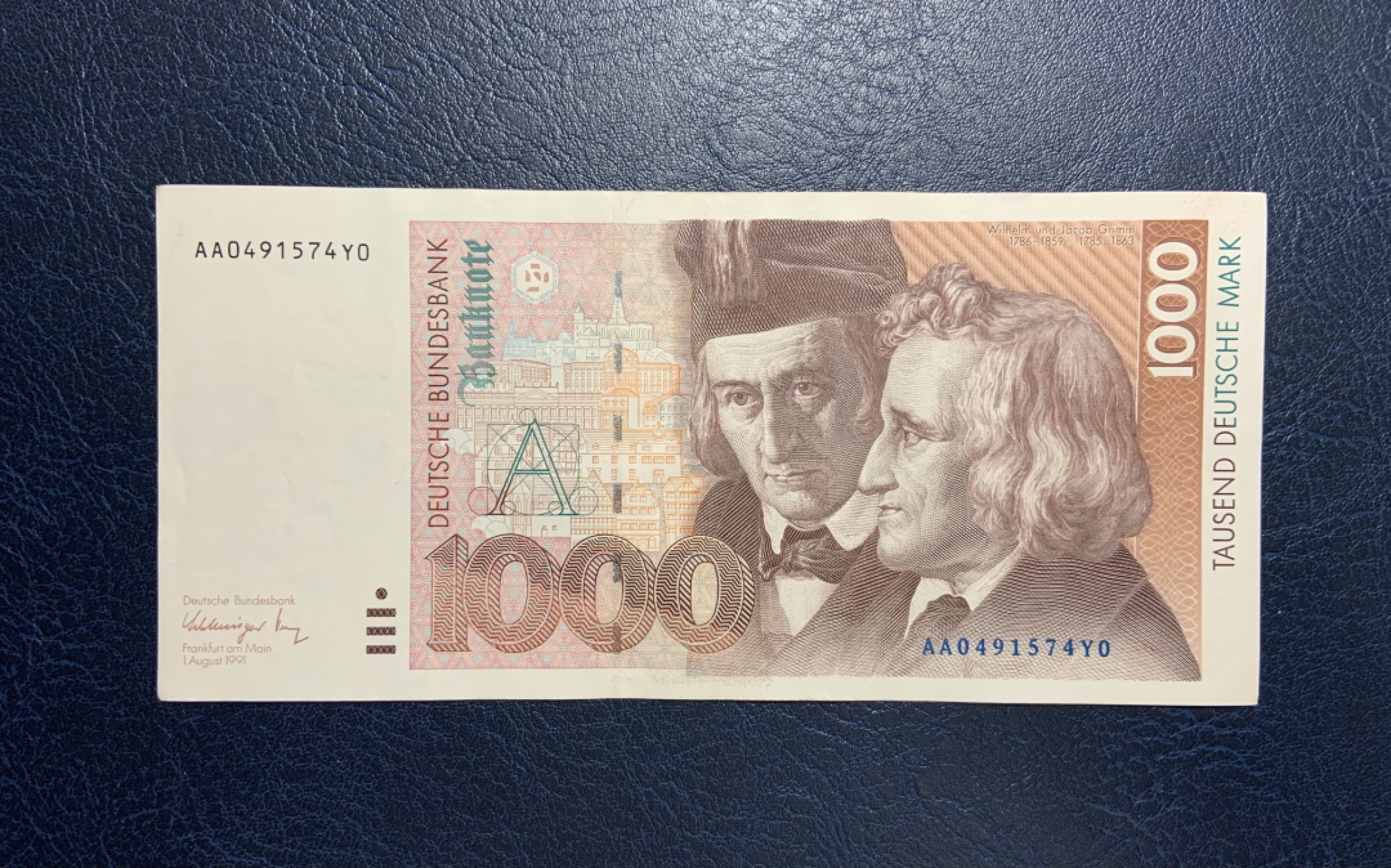 收藏联盟Quantum Auction 第257期拍卖  德国联邦1991年1000马克   非全新 品相如图 AA冠 童话大师格林兄弟 