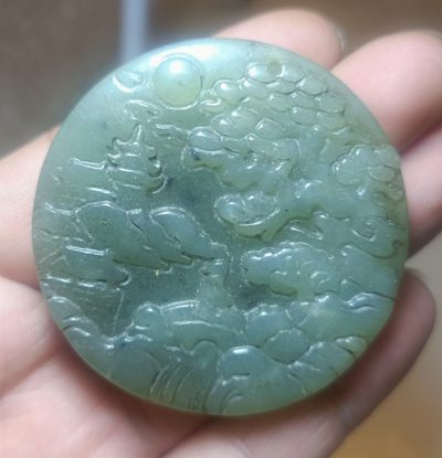 玉件杂项 - 岫玉雕刻山水玉佩挂件双面工吊坠