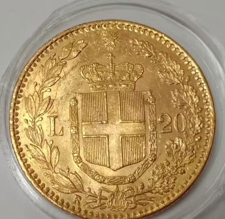 欢迎来【希罗维】：第1场，幸运星期三银币金币场 意大利国王翁贝托20里拉金币1882年，6.45克90%金，保真