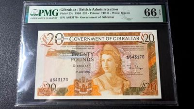 【Blue Auction】✨世界纸币精拍第321期——莫总专场XIX - 直布罗陀 1986年20镑 高冠女王 PMG66EPQ 